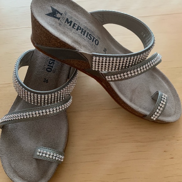 Mephisto - Women's Rhinestone Wedge Sandals (grey - size 36) - Picture 2 of 7